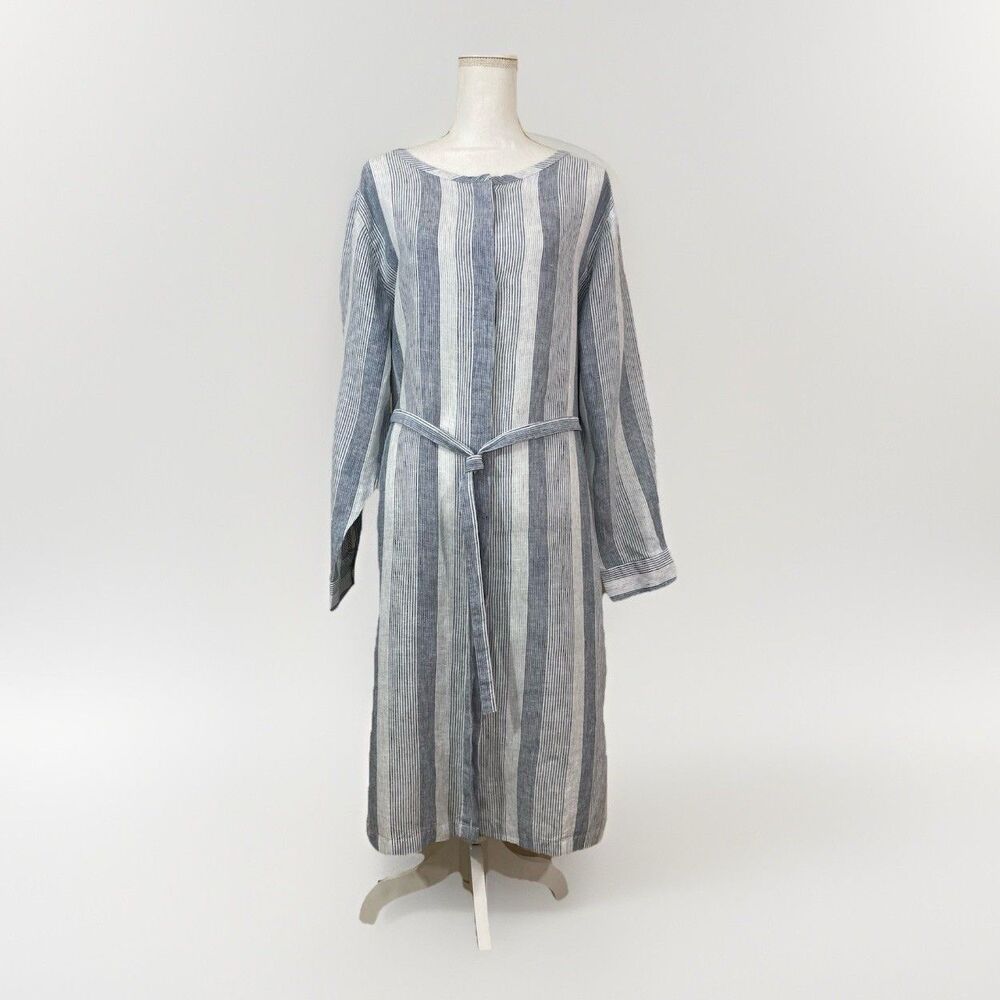 Haven Well Within Dress Womens XL Blue Linen Ombre Stripe Belted Shirt Dress